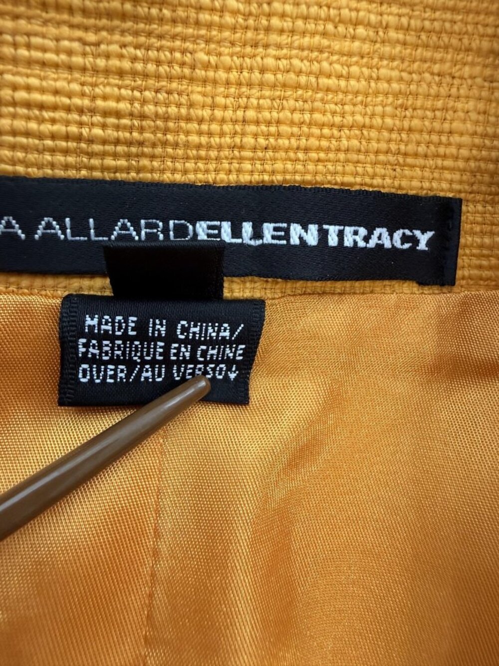 Linda Allard Ellen Tracy Jacket Womens 8 Mustard Yellow Gold Textured Blazer - Picture 12 of 13